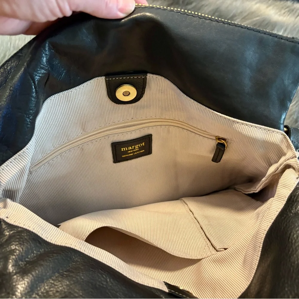 Black Leather Crossbody Bag with Gold Accents